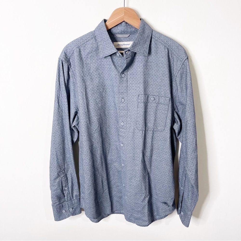 Tommy Bahama Delos Doby Long Sleeves Woven Shirt Top in Turbulence Medium NWT - Picture 1 of 8